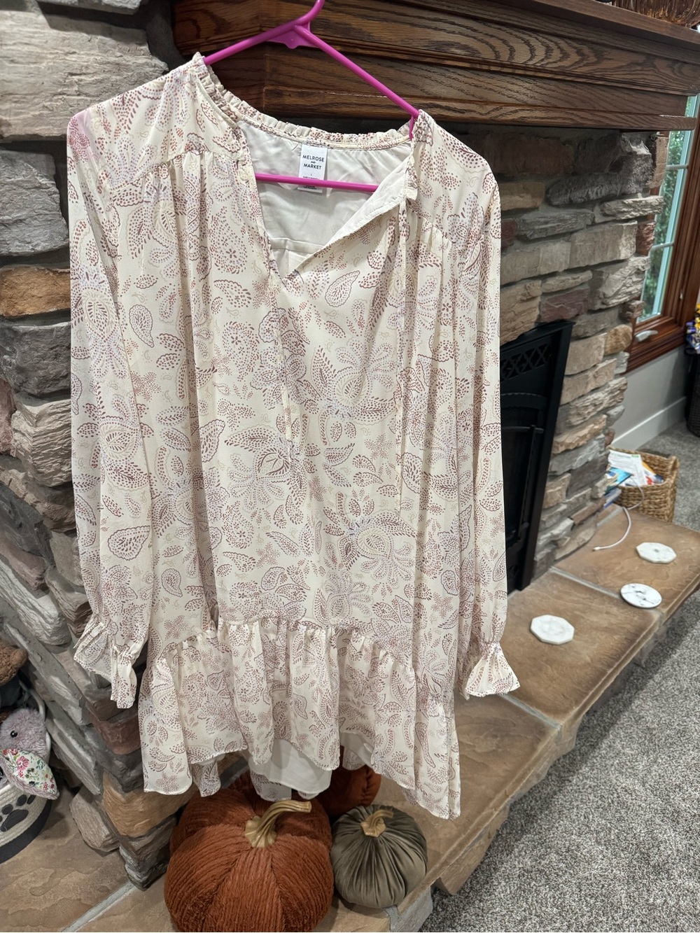 a new day Cream Paisley Long-Sleeve Ruffle-Hem Tunic Dress